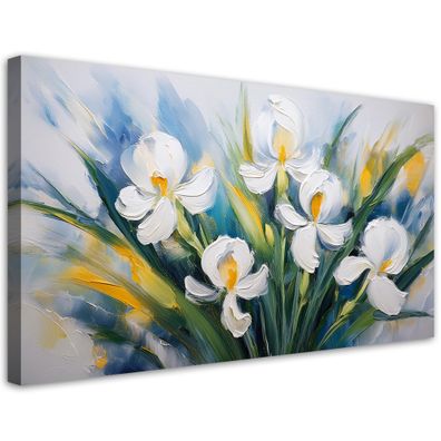 Leinwandbild Gemalte weiße Schwertlilien Blumen Kunstdruck Leinwand Wall Art