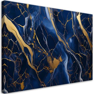 Leinwandbild, Blauer Marmor mit Gold Lofty