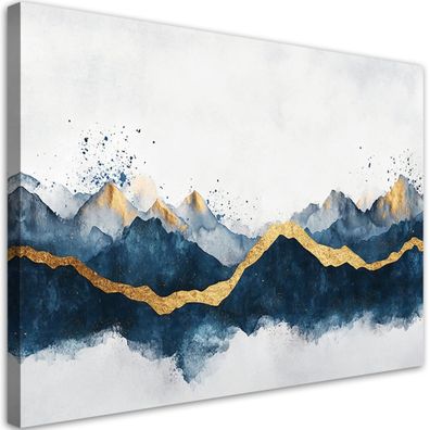 Leinwandbild, Abstrakt Gold Blau Modern