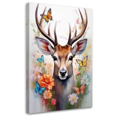 Bilder Hirschblumen Tiere Natur Wand Deko Leinwand Wall Art