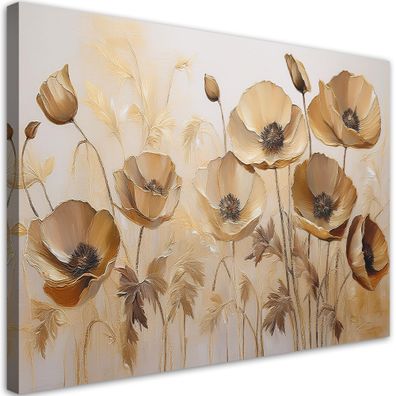 Leinwandbild, Mohnblumen Boho Beige Sepia