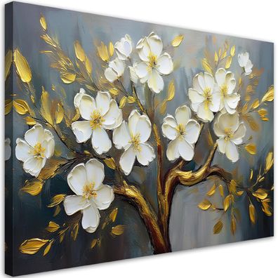 Leinwandbild, Weiße Blumen Pflanzen Baum