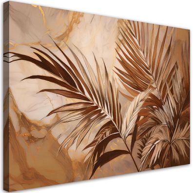 Wandbild Palmblätter Sepia Gold Marmor Wand Deko Wohnzimmer Bild