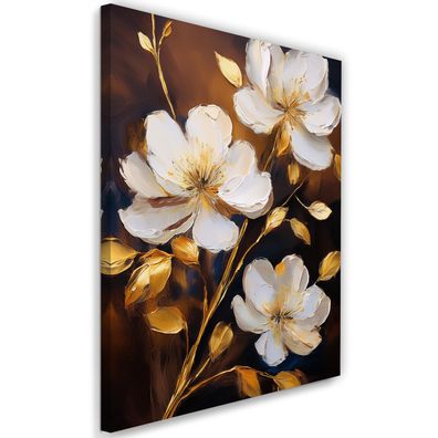 Leinwandbild, Blumen Weiße Pfingstrosen Gold Glamour