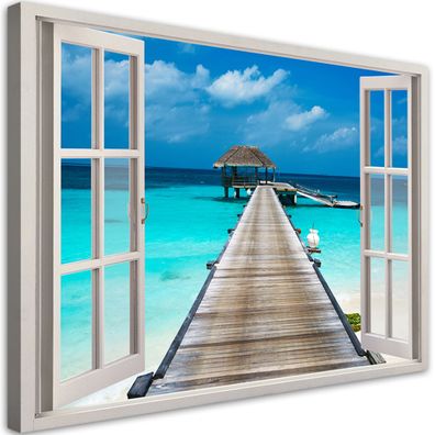 Leinwandbild, Fensterblick Blaues Meer Natur