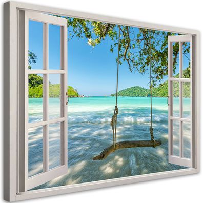 Leinwandbild, Fensterblick Meer Natur