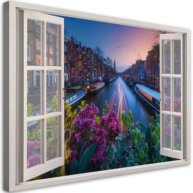 Leinwandbild, Fensterblick Stadtbild von Amsterdam