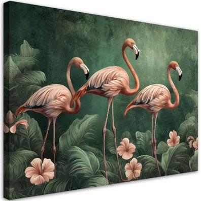 Leinwandbild, Flamingos Dschungel Tiere