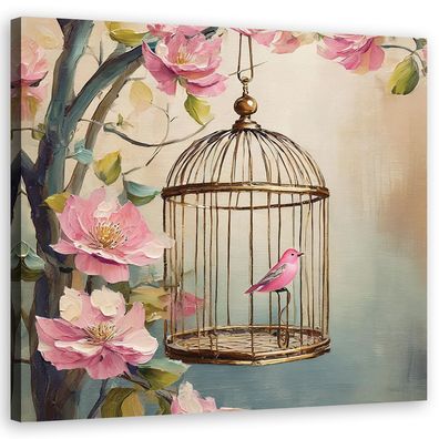 Leinwandbild, Vogel Shabby Chic Blumen