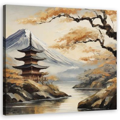 Leinwandbild, Japanische Pagode Berg Landschaft