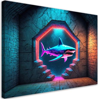 Leinwandbild, Delphin Tiere Neon