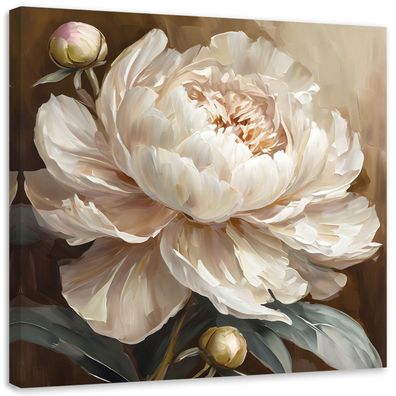 Leinwandbild, Pfingstrose beige gemalt