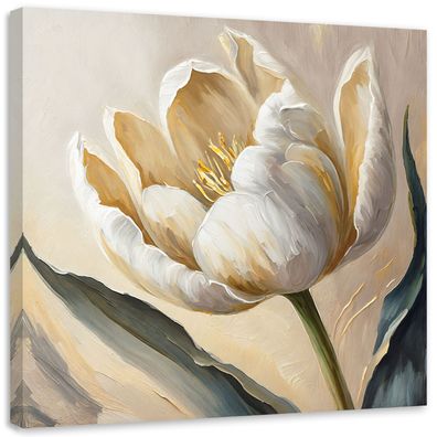 Leinwandbild, Tulpenblüten beige gemalt