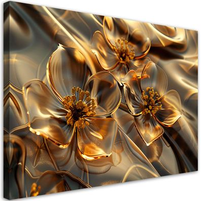 Leinwandbild, Transparente Glasblumen in Gold