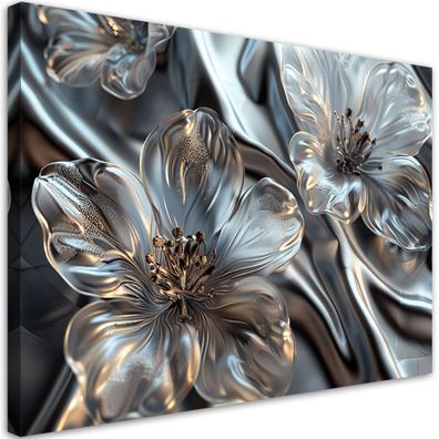 Leinwandbild, Elegante silberne Glasblumen