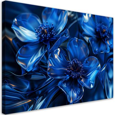 Leinwandbild, Blaue Glasblumen 3D Makro