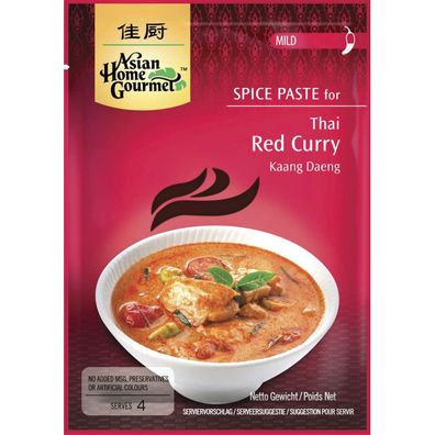 Asian Home Gourmet rote Currypaste für mildes Thai Kaang Deang 50g