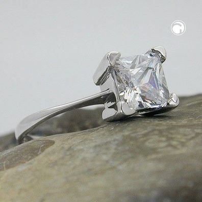 Ring 8mm einzelner Zirkonia glänzend rhodiniert Silber 925 Ringgröße 56/58/60/62