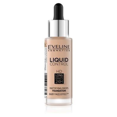 Eveline Liquid Control HD Foundation mit Tropfer 040 Warm Beige, 32 ml