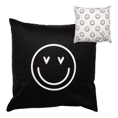 Clayre & Eef Kissenbezug 45x45 cm Schwarz Weiß Polyester Smile (Gr. 45x45 cm)