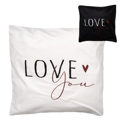 Clayre & Eef Kissenbezug 45x45 cm Schwarz Weiß Polyester Love (Gr. 45x45 cm)