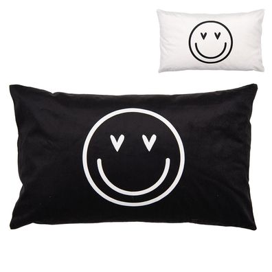 Clayre & Eef Kissenbezug 30x50 cm Schwarz Weiß Polyester Rechteck Smile