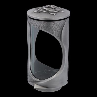 Edle Grablampe Aluminium massiv mit Rosen Ornament Grableuchte Grablaterne