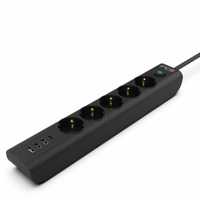 INCA Steckdosenleiste IPW-44TU 5 fach, 3xUSB-A+1xUSB-C, Überspannungsschutz 1,5m
