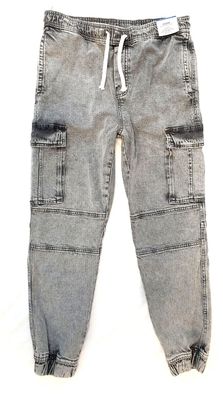 H&M Jungen Jogger Denim Jeans Cargojogger Stretch Gr. 134 grau NEU