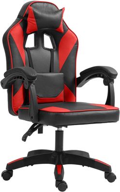 Gaming Stuhl schwarz / rot Kunstleder Bürostuhl Drehstuhl Zockersessel Gaming