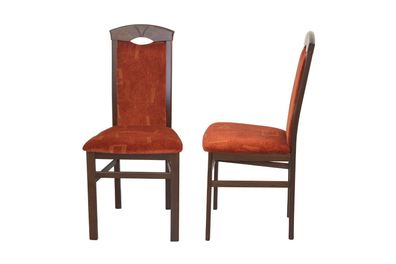 2er Set Stühle Velour-Stoff rot / nußbaum Esszimmerstühle Stuhlset gemustert