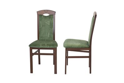 2er Set Stühle Velour-Stoff grün / nußbaum Esszimmerstühle Stuhlset gemustert