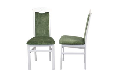 2er Set Stühle Velour-Stoff grün/Buche weiß Esszimmerstühle Stuhlset gemustert