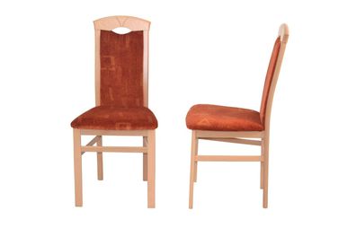 2er Set Stühle Velour-Stoff rot / Buche natur Esszimmerstühle Stuhlset gemustert