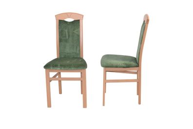 2er Set Stühle Velour-Stoff grün / /uche natur Esszimmerstühle Stuhlset gemustert