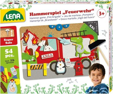 Lena 65836 - Hammerspiel Feuerwehr, Nagelspiel mit 38 farbigen Teilen, Spiel