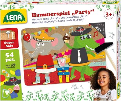 Lena 65835 - Hammerspiel Party, Nagelspiel mit 38 farbigen Teilen, für Kinder