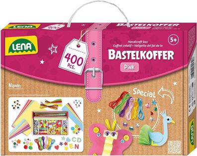 Lena 42714 Bastelkoffer Teile, Material zum Basteln mit Buntem Papier ab 5 Jahre