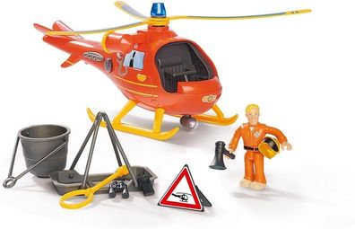 Simba 109252510 - Feuerwehrmann Sam Hubschrauber Wallaby mit Tom Figur, 15 cm