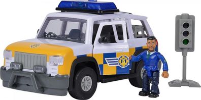 Simba 109251096 - Feuerwehrmann Sam Polizei Auto 4x4 mit Malcom Figur, 19cm