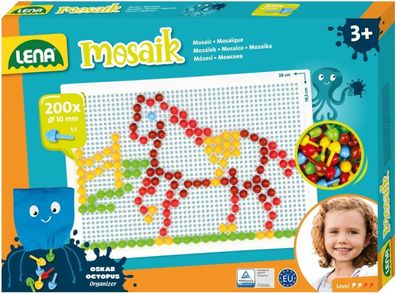 Lena 35628 Mosaik Steckspiel Set Steckmosaik mit 200 Stecker Mosaikstecker Ø10mm