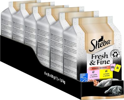 Sheba Fresh & Fine in Sauce Hochwertiges Katzen Nassfutter Huhn & Lachs 36 x 50g