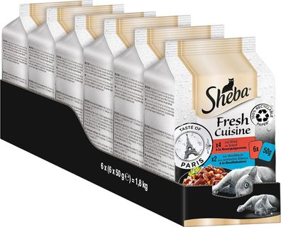 Sheba Katzen-Nassfutter Cuisine Taste of Paris, 36 Beutel 6x50g Rind & Weißfisch