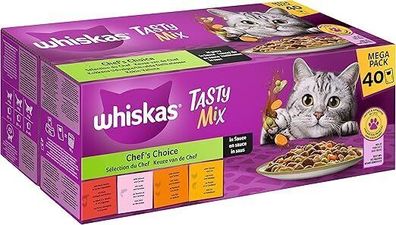 Whiskas 1+ Katzenfutter Tasty Mix ChefÂ´s Choice in Sauce, 40x85g (1 Packung)