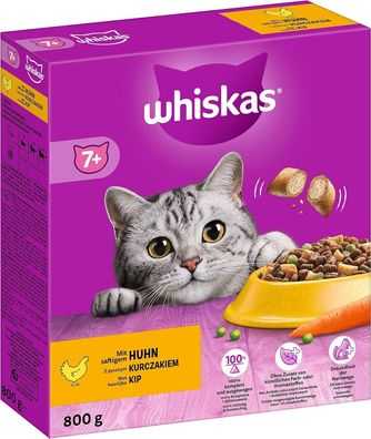 Whiskas Senior 7+ Trockenfutter Huhn, 5x800g (5 Packungen) Katzentrockenfutter