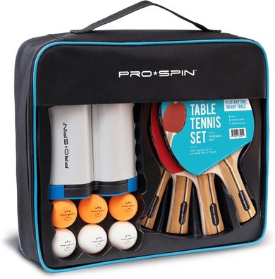 PRO SPIN Tischtennisschläger Set Mit Tischtennisnetz Für vier Personen, Geschenk