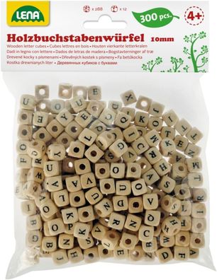 Lena 32005 Bastelset Buchstabenwürfel aus Holz, 300 Fädelperlen Form, Würfel