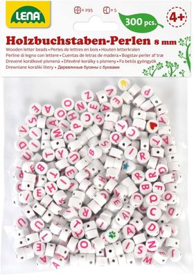 Lena 32050 Bastelset Buchstabenperlen aus Holz, 300 runden Fädelperlen, Schmuck