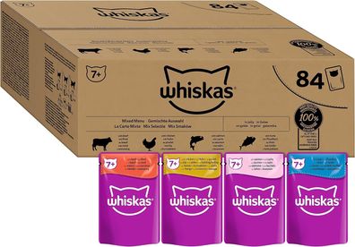 Whiskas Senior 7+ Katzen-Nassfutter Gemischte Auswahl in Gelee, 84 Beutel a 85g