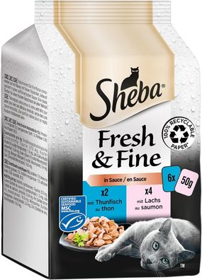 Sheba Fresh & Fine in Sauce, Katzen Nassfutter, Lachs & Thunfisch (36 x 50 g)